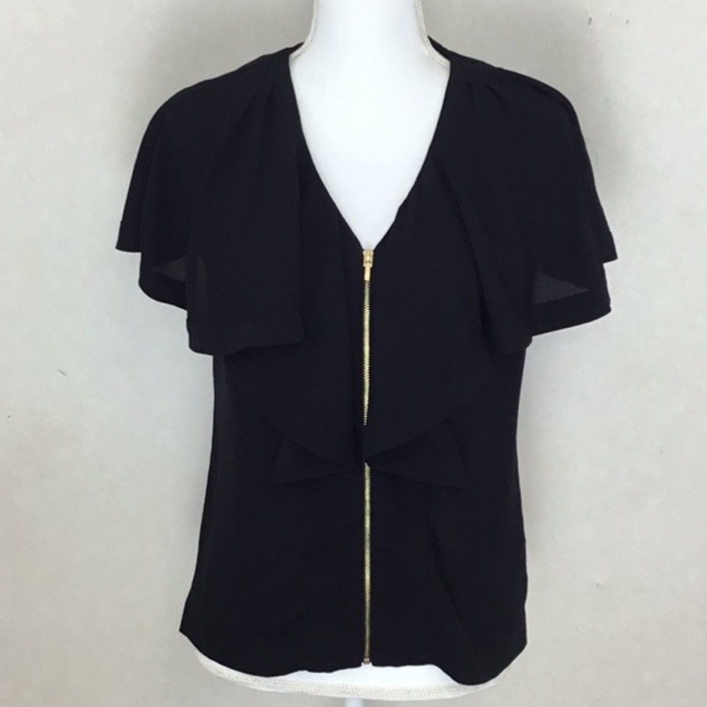 Tory Burch Black ZipUp Silk Blouse